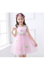 Little Big Girls Summer Embroidered Flower Dress Girl Pink Birthday Party Princess Laces Dress for Wedding